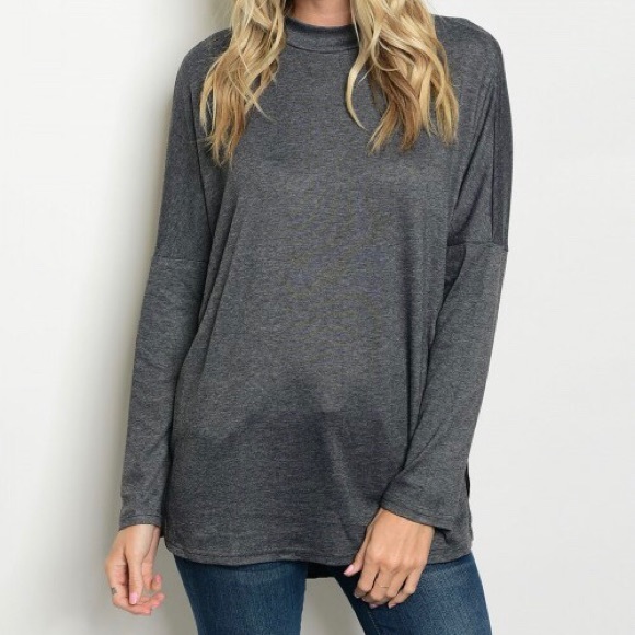 ❤️4/$20 Sale!! charcoal mock neck top - Picture 2 of 3